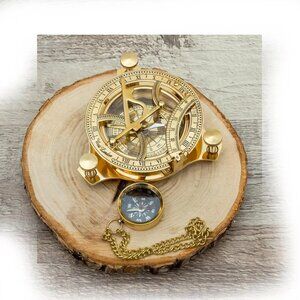 Brass Sundial Compass Timeless Elegance Free Gift Compass Key Chain For Him, Her